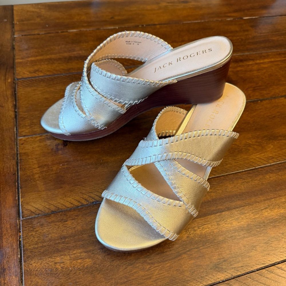 Jack Rogers Gold metallic Jackie Mid Wedge Sandals